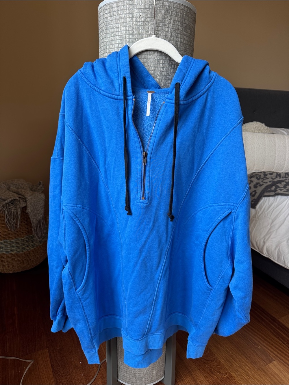 FP Movement by Free People Electric Blue Half-Zip Hoodie with Black Drawcords